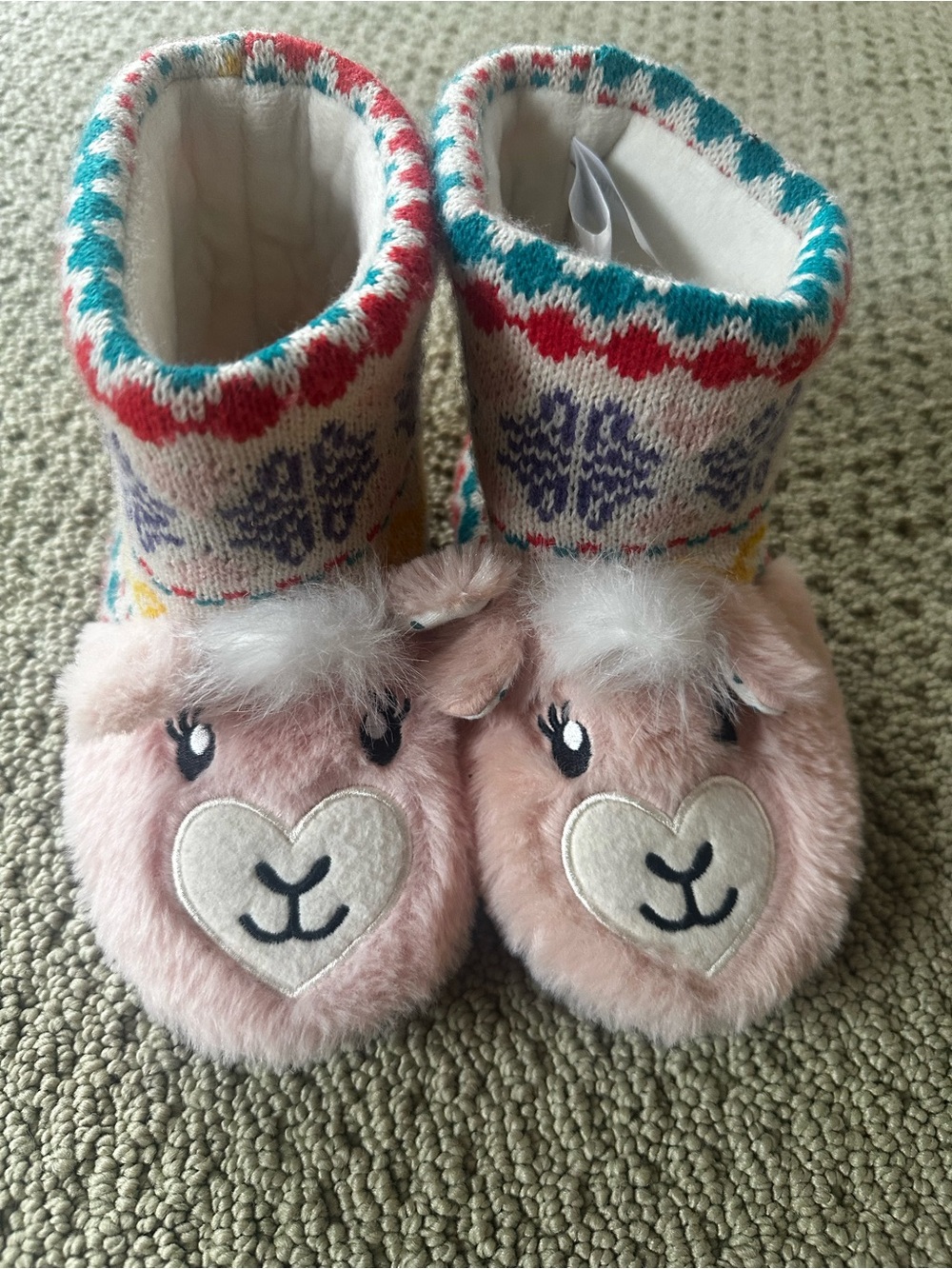 Totes Kids Pink Faux-Fur Llama Bootie Slippers size 13 size 1 youth pink